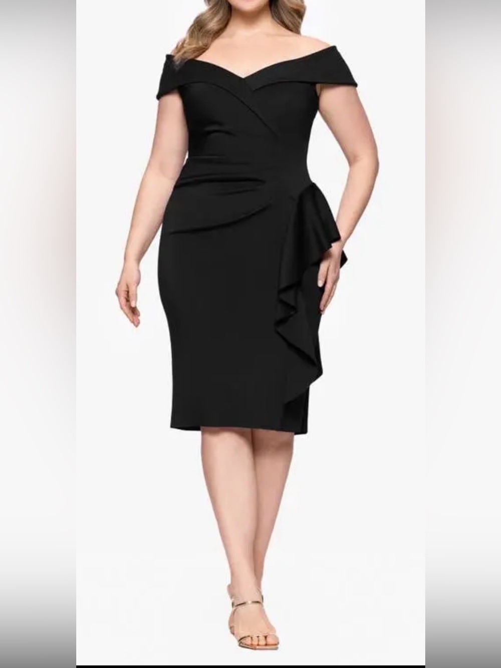 Xscape Evenings Black Scuba Ruffle Dress Size 16W $289 Formal Cocktail NWT